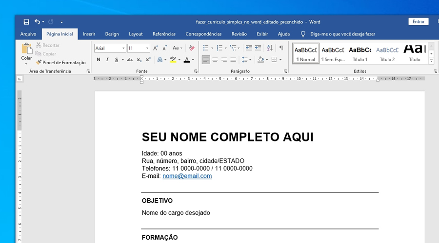 fazer currículo simples no Word